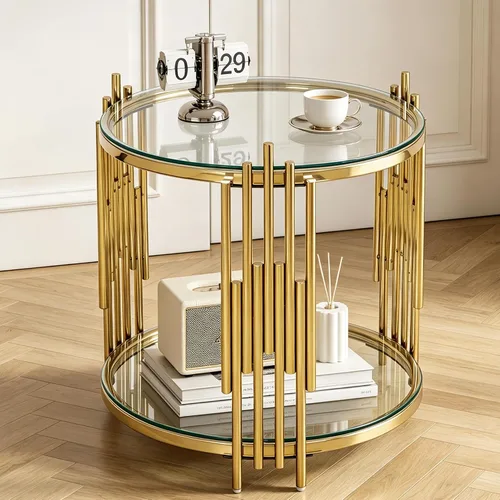 Miniatura 14 de Mesa auxiliar rectangular de vidrio de 48 pulgadas, mesa de centro de 2 niveles con parte superior de vidrio templado negro, patas de acero