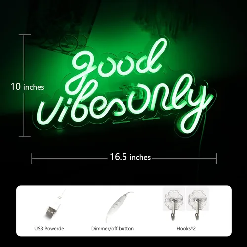 Miniatura 4 de Good Vibes Only - Letreros de neón para decoración de pared, luces de neón letreros LED, adecuados para sala de estar, bar de cerveza, sala de Verde