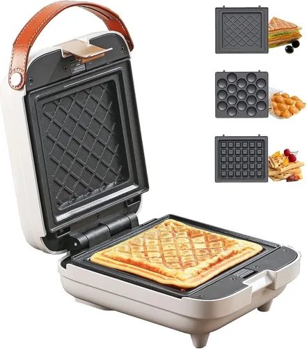 Máquina de sándwiches 3 en 1, máquina de gofres de burbujas de huevo, máquina inteligente de panqueques con control de temperatura con placas