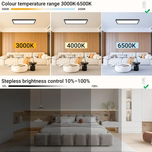 Miniatura 3 de zemty Luz LED de panel plano con control remoto de 22.8 x 7.8 pulgadas, 32 W, 3500 lúmenes, temperatura de color 3000 K-6500 K, lámpara de techo