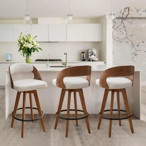 Miniatura 9 de MEKLIBA Juego de 2 taburetes de bar de altura de mostrador para isla de cocina, silla de bar tapizada moderna de 26.8 pulgadas, taburetes giratorios
