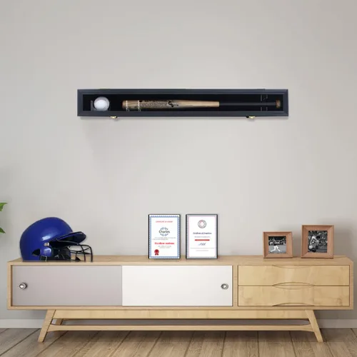 Miniatura 5 de HOROW Vitrina de bate de béisbol – Marco de madera de montaje en pared de bate de béisbol con soporte de puerta transparente acrílico para gabinete