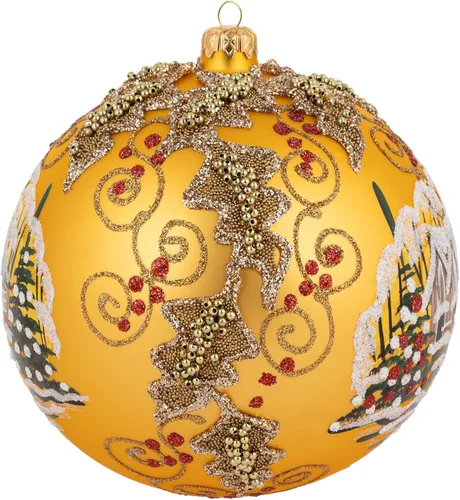 Miniatura 2 de Adorno de Navidad de Polish Gallery, Explosión Invernal, Bola de Vidrio Soplado (Oro, 6-pulgadas Ø/150mm)