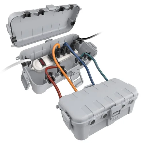 Miniatura 25 de Flemoon Caja eléctrica mediana para exteriores (11.5 x 5.2 x 4 pulgadas), cubierta de cable de extensión impermeable IP54 con 6 puertos de entrada