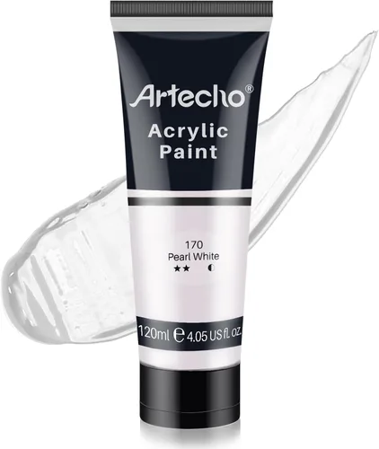 Miniatura 13 de Artecho - Pintura acrílica blanco titanio (120 ml / 4.05 oz), tubos de pintura para manualidades artísticas sobre lienzo, piedra, roca, madera