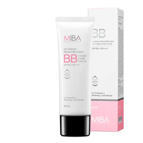 MIBA Ion Calcio Mineral BB Cream 1.7 fl oz / 1.69 fl oz Materia prima patentada de iones minerales calcio. Cobertura fina pero abrumadora. Potencia