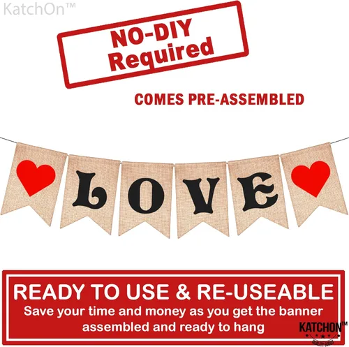 Miniatura 5 de KatchOn, Cartel de feliz día de San Valentín con purpurina, 10 pies, sin bricolaje, pancarta de arpillera para decoraciones del día de San Valentín