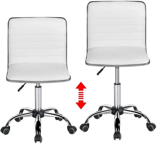 Miniatura 5 de Yaheetech Silla de trabajo ajustable de piel sintética con respaldo bajo acanalado sin brazos giratoria blanca silla de escritorio silla de oficina