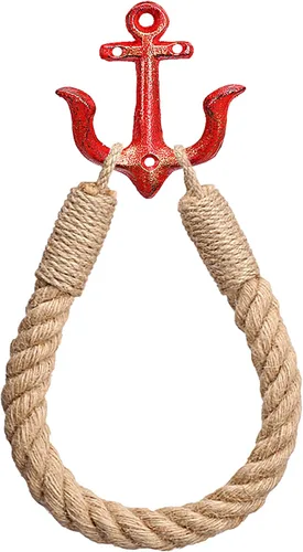Miniatura 8 de 2 piezas de papel higiénico náutico rústico industrial montado en la pared, anillo de papel higiénico náutico con gancho de metal para decoración