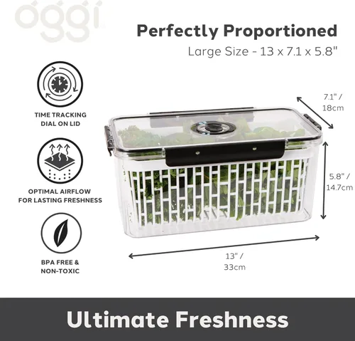 Miniatura 2 de Oggi Recipientes para productos para refrigerador con seguimiento de tiempo, ideales para almacenamiento de frutas, bayas y verduras, lechuga Keeper