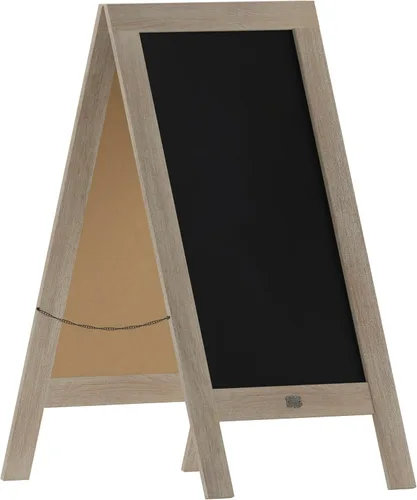 BizChair Letrero magnético de pizarra – Marco de madera envejecida – 40 x 20 pulgadas – Superficie de pizarra magnética independiente de doble cara
