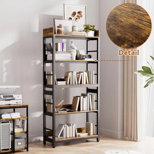 Miniatura 5 de Aquzee Librería, 66 "H 5-Tiers Heavy Duty Industrial Estantería de Madera y Metal, Rústica y Negro Unidades de Estante Alto para el Hogar, Oficina