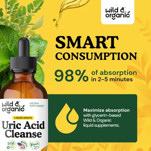 Miniatura 4 de Wild & Organic Gotas líquidas de limpieza de ácido úrico, cereza ácida, cúrcuma, apio, chanca piedra, complejo de extracto de raíz de diente