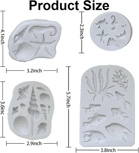 Miniatura 2 de Molde de silicona para fondant, tema marino, algas, pescados marinos, cangrejo, concha, coral, conchas de mar, forma de conchas de mar, herramientas