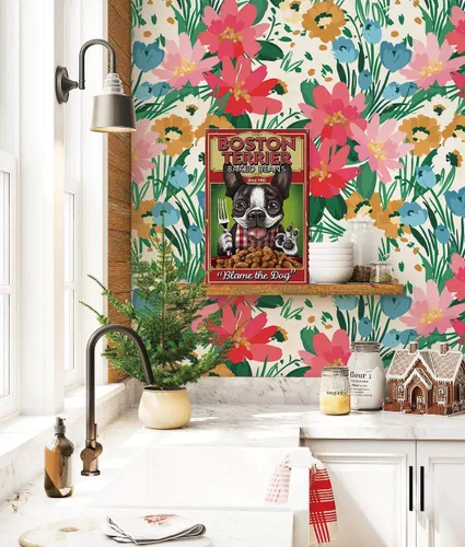 Miniatura 3 de Papel tapiz floral removible botánico de primavera para baño, papel tapiz botánico para inquilinos botánicos, papel tapiz de contacto de flores