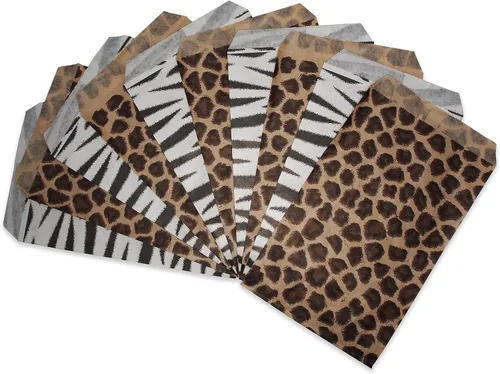 CuteBox Bolsas de regalo de papel plano de cebra / leopardo, 100 unidades (4 x 6 pulgadas) para mercancía, manualidades, recuerdos de fiesta,
