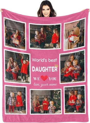 Regalos para hija, mantas personalizadas con fotos, mejor manta para hija, manta personalizada con foto de niños, mantas personalizadas con collage