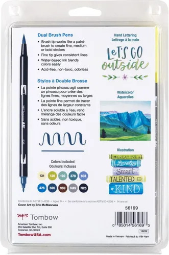 Miniatura 9 de Tombow 56169 Marcadores artísticos de doble pincel, paisaje, paquete de 10. Marcadores mezclables, con pincel y punta fina