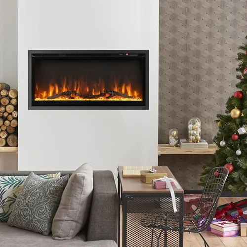 Miniatura 9 de ORALNER Inserto de chimenea eléctrica de 36 pulgadas de ancho, empotrado y montado en la pared con termostato, 9 colores de llama y 5 brillo
