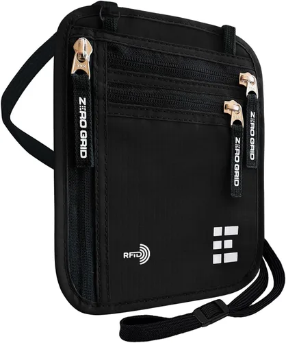 Miniatura 9 de Cartera para el cuello para viajes y pasaporte con bloqueo RFID, delgada y fácil de ocultar, bolsa de viaje de nailon para hombres y mujeres