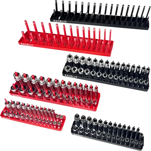 Miniatura 10 de EACELIY Juego de Organizador Magnético de Llaves de Vaso de 6 Piezas, Kit de 1/2", 1/4" y 3/8" SAE y Métrico para Llaves de Vaso Profundas