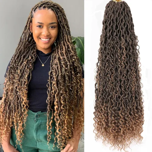 Miniatura 29 de Extensiones de cabello sintético de ganchillo de 24 pulgadas con extremos rizados, extensiones de cabello sintético con extremos rizados, trenzas