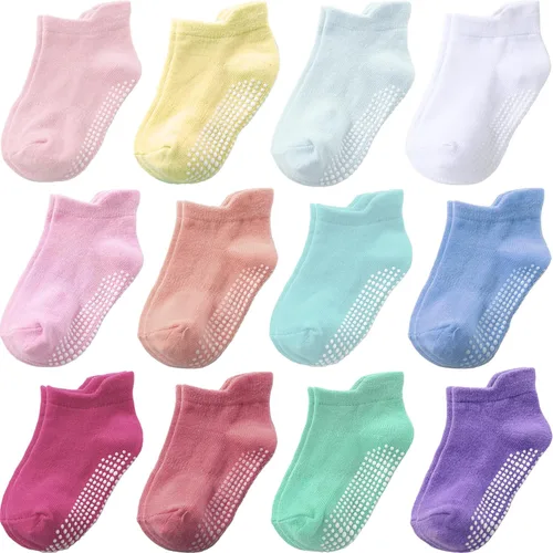 Miniatura 33 de Calcetines con Agarre Antideslizantes de Algodón para Bebés y Niños Pequeños, Niños y Niñas, Paquete de 12 Calcetines de Tobillo Lindos para Niños