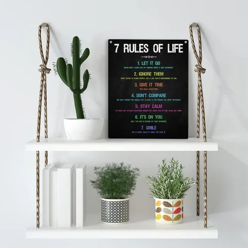 Miniatura 3 de Decoraciones inspiradoras de oficina para el trabajo, arte de pared, 7 reglas de la vida, letrero colgante de madera motivacional para dormitorio