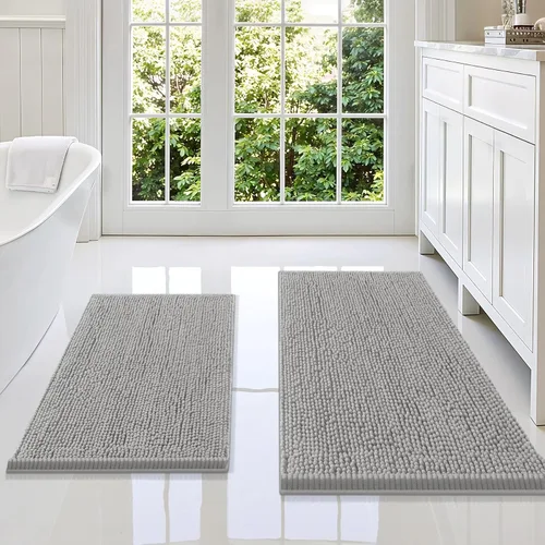 Miniatura 16 de Smiry Juego de 2 alfombras de baño, felpilla suave y absorbente, lavable a máquina, antideslizantes, para bañera, ducha y suelo