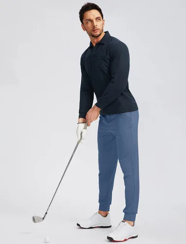 Miniatura 5 de Soothfeel Pantalones deportivos de golf para hombre con 5 bolsillos, ajustados, elásticos, para correr, viajes, trabajo, para hombre