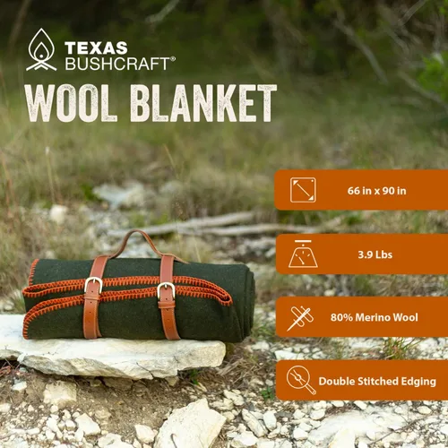 Miniatura 4 de Texas Bushcraft Manta de Lana Merino para Acampar, Senderismo y Excursionismo - Manta de Campamento para Coche Resistente al Agua y al Fuego