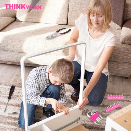 Miniatura 8 de THINKWORK - Juego de herramientas rosa de 40 piezas, juego de herramientas manuales básicas para el hogar con caja de almacenamiento, juego de Rosa