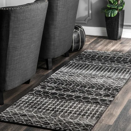 nuLOOM 2x6 Alfombra de área Moroccan Blythe, Negra, Diseño Bohemio Descolorido, Resistente a Manchas, Para Dormitorio, Comedor, Sala de Estar,