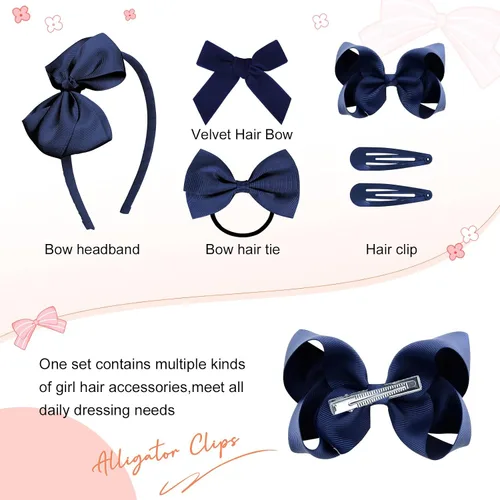 Miniatura 2 de DEEKA Juego de accesorios para el cabello azul marino, 15 lazos para el cabello, pinzas para el cabello, diadema, lazos para el cabello para niñas