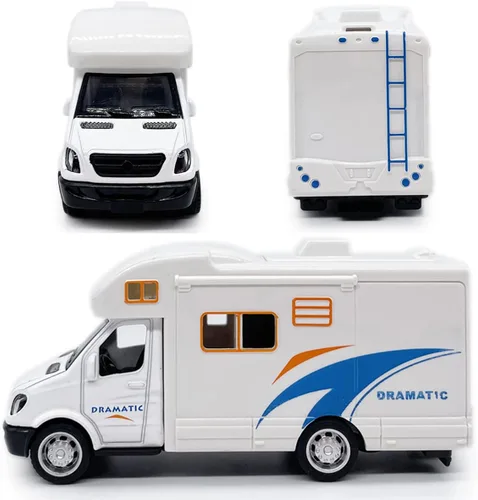 Miniatura 3 de Mini juguete de autocaravana camper RV para niños, modelo de aleación con tracción hacia atrás, vehículo recreativo con aventura, con muebles, techo