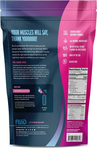 Miniatura 2 de Fluid Recovery - Mezcla de bebida después del entrenamiento, proteína aislada de suero de leche, L-glutamina, carbohidratos, todos los ingredientes