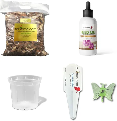 rePotme Kit de Iniciación Deluxe para Orquídeas – Phalaenopsis Dark Classic – (Incluye mezcla para macetas de orquídeas, fertilizante para