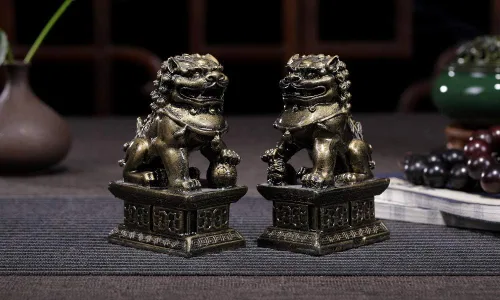 Miniatura 4 de Foo Dogs - Estatuas de león guardián, par de figuras de perros Fengshui Fu, inauguración de la casa, felicitaciones para evitar la energía malvada