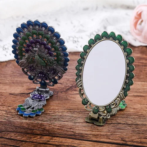 Miniatura 6 de Rayberro Espejo de mano vintage con juego de peine, espejo de mano vintage de pavo real en relieve metálico, espejo de maquillaje para la cara