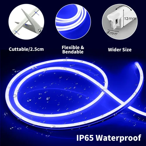 Miniatura 3 de iNextStation Blue LED Light Strip, 16.4ft/5m 12V Silicone Flexible Neon Rope Lights, IP65 Waterproof Cuttable LED Strip Lights for Gaming Room