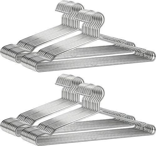 Paquete de 40 perchas de metal de 17.7 pulgadas, perchas de alambre resistentes con muesca antideslizante, fuerte gancho de ropa de acero inoxidable