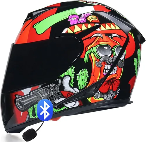Miniatura 10 de Casco de motocicleta Bluetooth de cara completa, aprobado por DOT, abatible, antivaho, doble visera, altavoz dual integrado con micrófono
