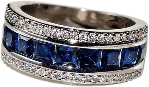 Miniatura 6 de AZQ TZ.1 - Anillo de compromiso de boda de compromiso de eternidad para mujer, chapado en oro de 18 quilates, con circonita cúbica, clásico