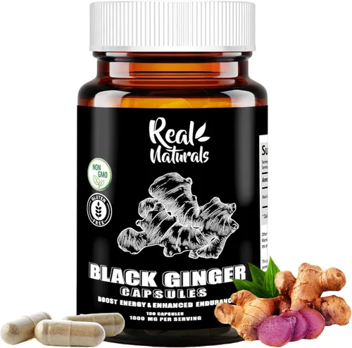 Real Naturals Cápsula de jengibre negro para hombres de 500 mg (100 cápsulas) Cápsulas veganas de extracto de jengibre negro kaempferia parviflora