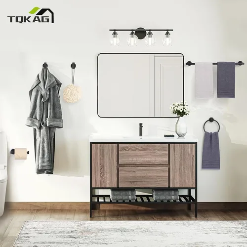 Miniatura 8 de TQKAG Juego de accesorios de baño negro mate, 5 piezas, juego de barra de toalla de acero inoxidable SUS304 juego de estante de toallas redondo