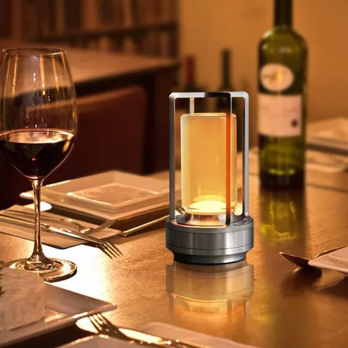 Miniatura 5 de Lámpara de cristal, lámpara de mesa, lámpara de farol de cristal, 3 colores, luces LED inalámbricas recargables para luces de restaurante, plateado