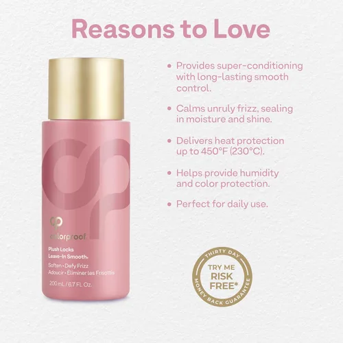 Miniatura 4 de Colorproof Plush Locks Leave-In Smooth Loción suavizante antiencrespamiento con aroma a vainilla Protección avanzada contra el calor Añade