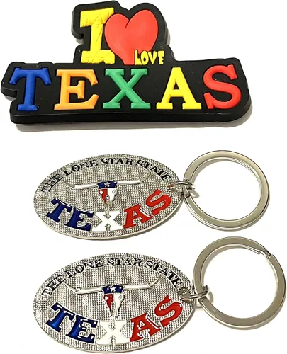 Miniatura 15 de Juego de 2 llaveros de recuerdo de Texas con imán para nevera con texto en inglés "I Love Texas", Diseño de horizonte de Dallas, Mediana