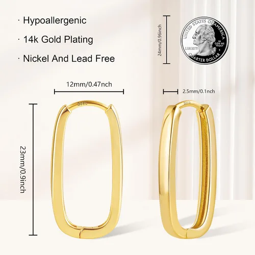 Miniatura 3 de Sterling Silver Rectangle Hoop Earrings for Women Silver Geometric Rectangle Hypoallergenic Earrings Square Hoops Earring