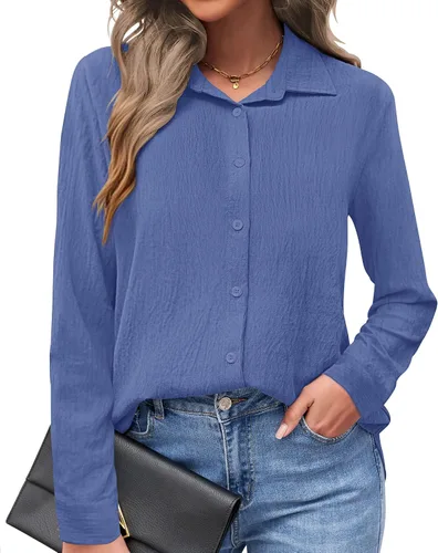 Miniatura 6 de AUSELILY - Camisas con botones para mujer, manga larga, cuello con botones, blusas casuales para el trabajo y negocios, túnicas
